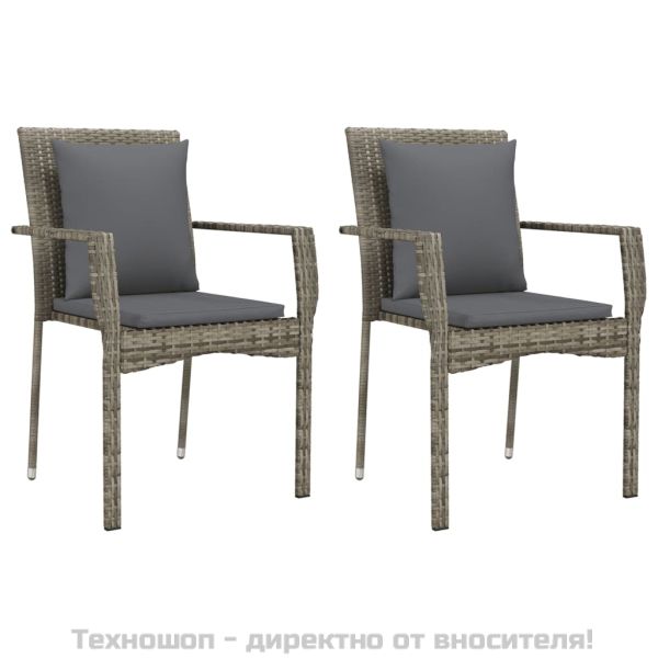 Градински столове с възглавници, 2 бр, полиратан, сиви