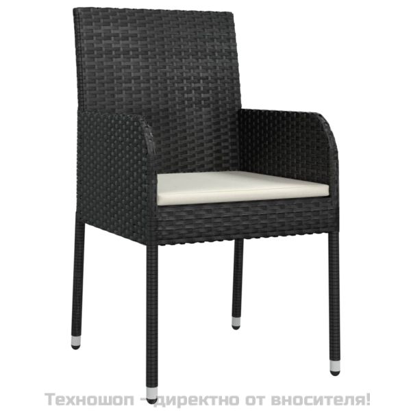 Градински столове с възглавници, 4 бр, полиратан, черни