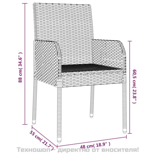 Градински столове с възглавници, 4 бр, полиратан, сиви