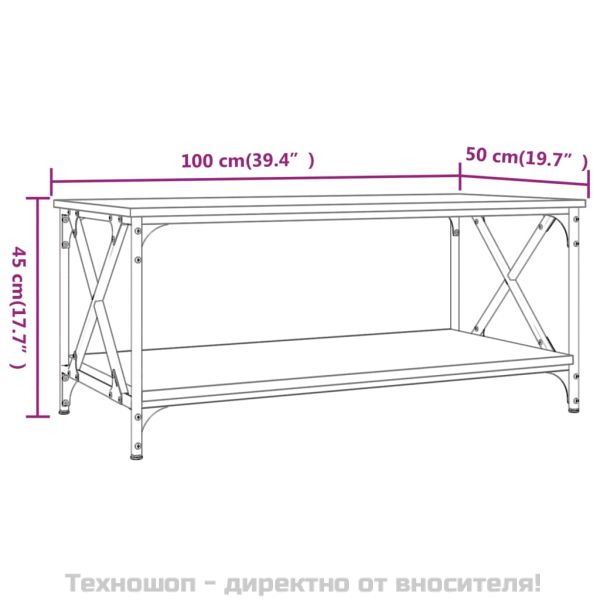 Маса за кафе опушен дъб 100x50x45 см инженерно дърво и желязо