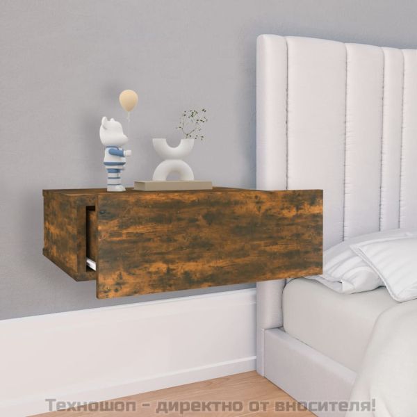 Плаващо нощно шкафче, опушен дъб, 40x30x15 см, инженерно дърво