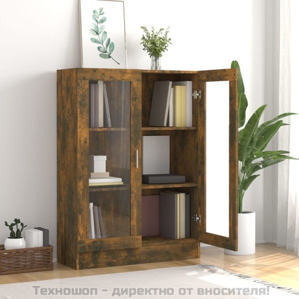 Шкаф витрина, опушен дъб, 82,5x30,5x115 см, инженерно дърво