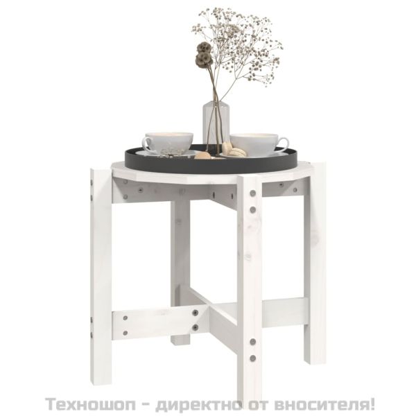 Кафе маса, бяла, Ø 52,5x45 см, борово дърво масив