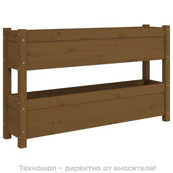 Плантер, меденокафяв, 112x25x66 см, борово дърво масив