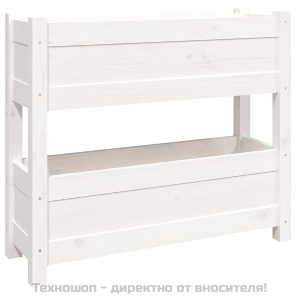 Плантер, бяла, 77x25x66 см, борово дърво масив