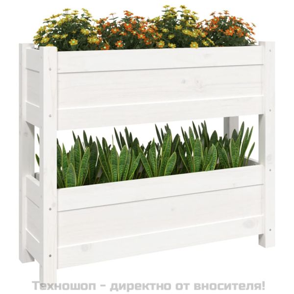 Плантер, бяла, 77x25x66 см, борово дърво масив