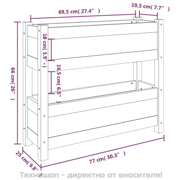 Плантер, сив, 77x25x66 см, борово дърво масив