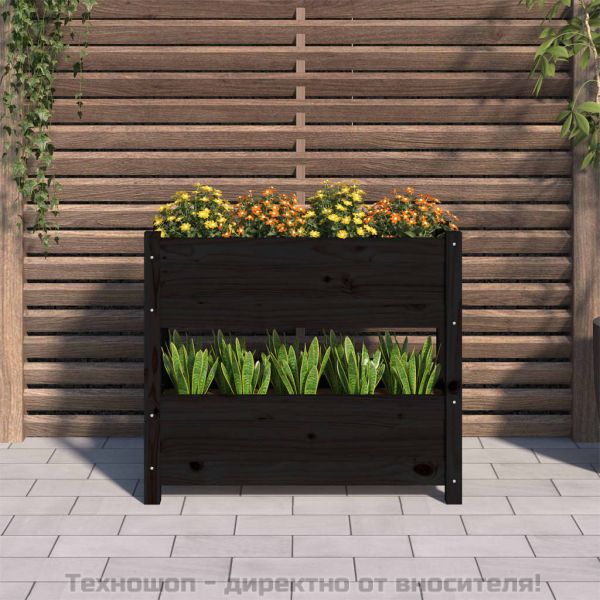 Плантер, черен, 77x25x66 см, борово дърво масив