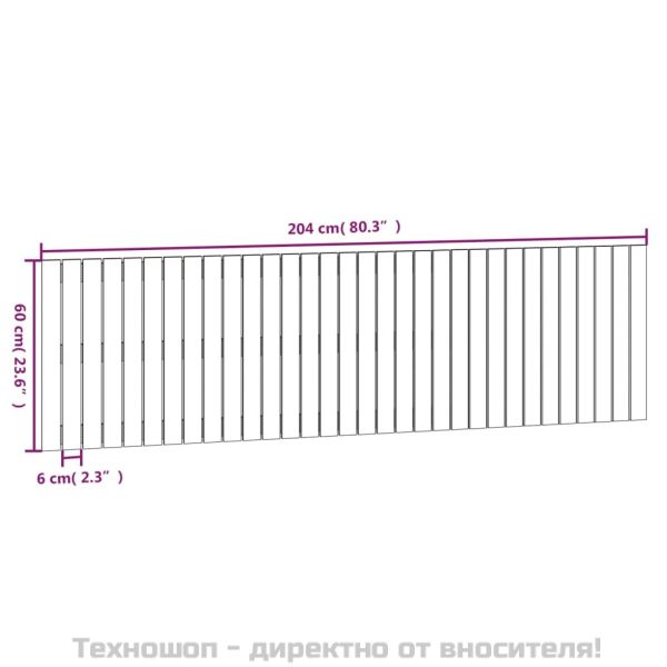Стенна табла за спалня, сива, 204x3x60 см, борово дърво масив