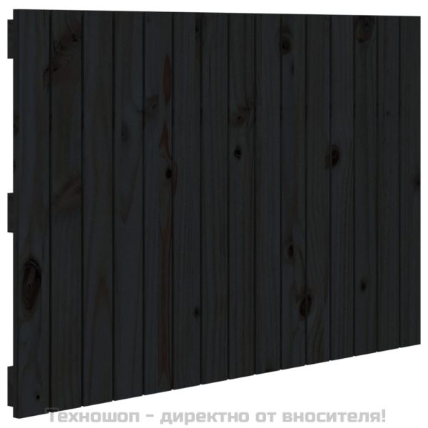 Стенна табла за спалня, черна, 95,5x3x60 см, борово дърво масив