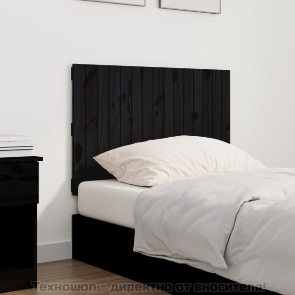 Стенна табла за спалня, черна, 95,5x3x60 см, борово дърво масив