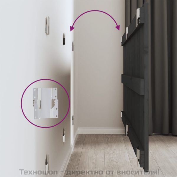 Стенна табла за спалня, сива, 147x3x60 см, борово дърво масив