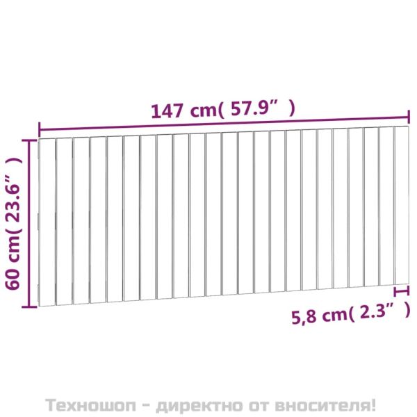Стенна табла за спалня, сива, 147x3x60 см, борово дърво масив