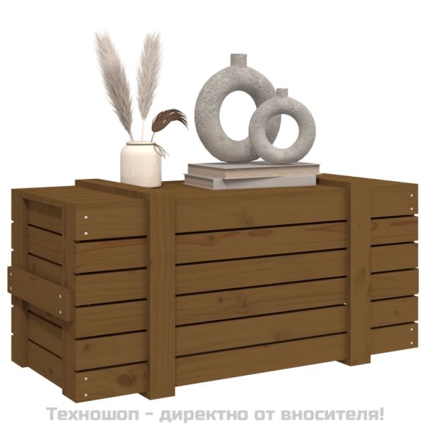 Кутия за съхранение, меденокафява, 91x40,5x42 см, бор масив