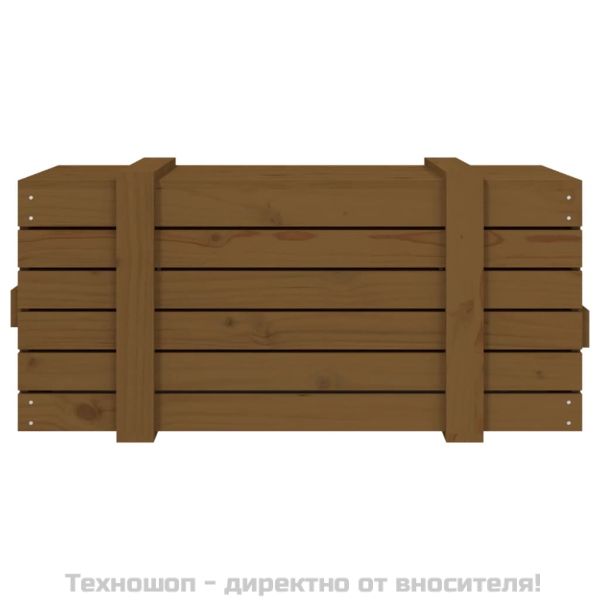 Кутия за съхранение, меденокафява, 91x40,5x42 см, бор масив
