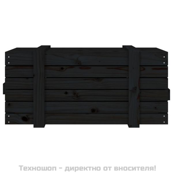 Кутия за съхранение, черна, 91x40,5x42 см, борово дърво масив