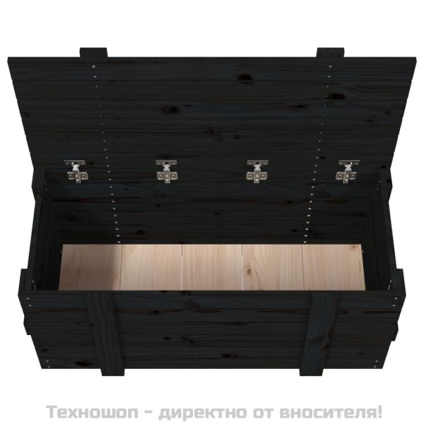 Кутия за съхранение, черна, 91x40,5x42 см, борово дърво масив