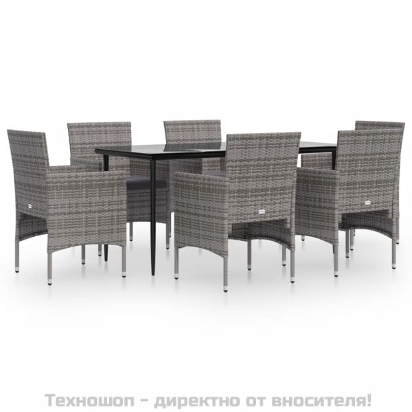 Градински трапезен комплект с възглавници 7 части сиво и черно