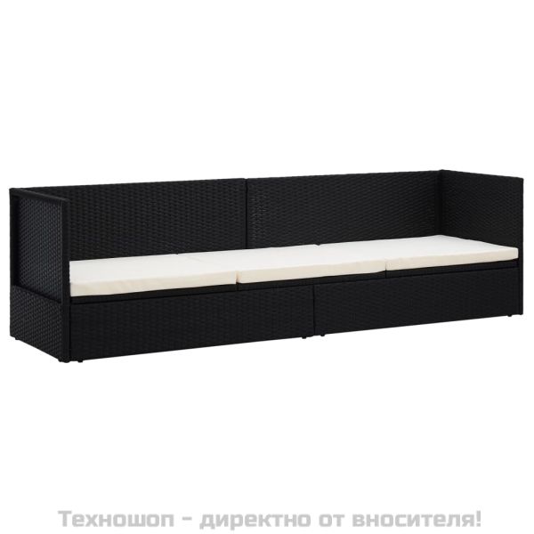 Градинско легло с възглавници, полиратан, черно