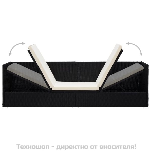 Градинско легло с възглавници, полиратан, черно