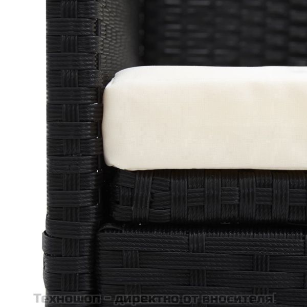 Градинско легло с възглавници, полиратан, черно