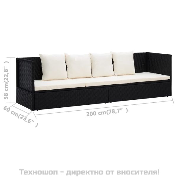 Градинско легло с възглавници, полиратан, черно