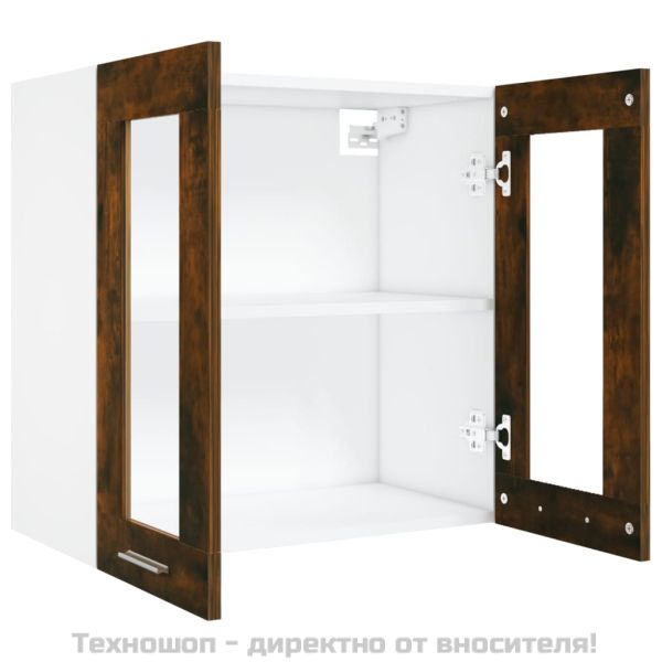 Висящ стъклен шкаф "Lyon", опушен дъб, 60x31x60 см, инженерно дърво