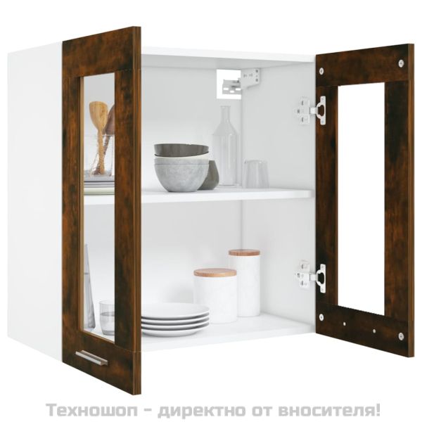 Висящ стъклен шкаф "Lyon", опушен дъб, 60x31x60 см, инженерно дърво