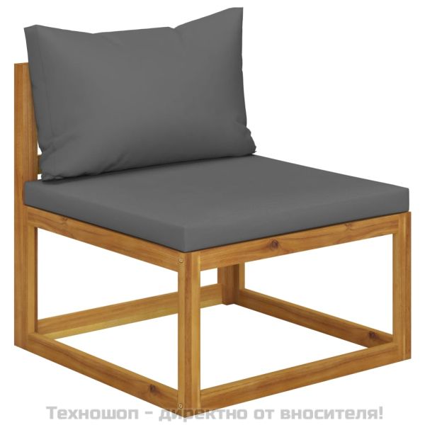 Градински комплект с възглавници, 6 части, акация масив