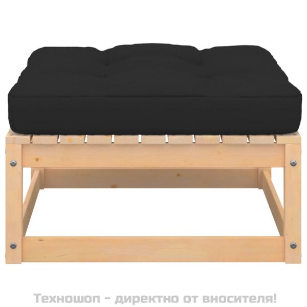 Градинска табуретка с възглавница, борово дърво масив