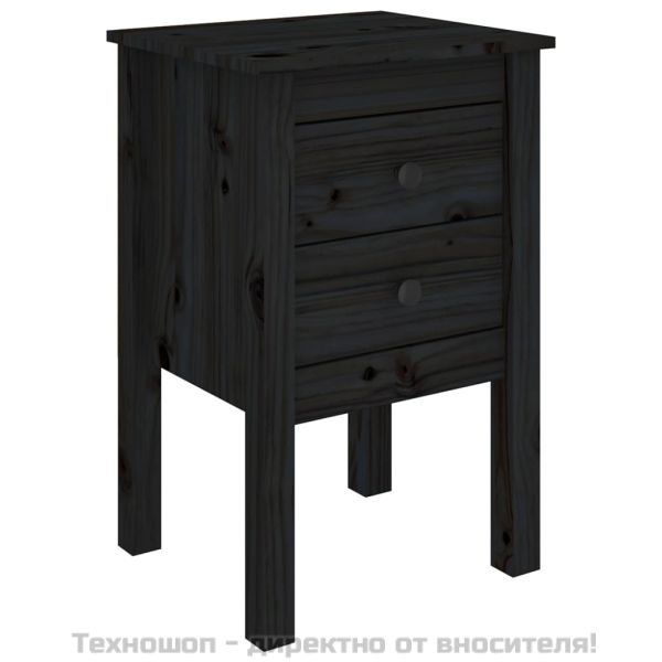 Нощни шкафчета, 2 бр, черни, 40x35x61,5 см, борово дърво масив