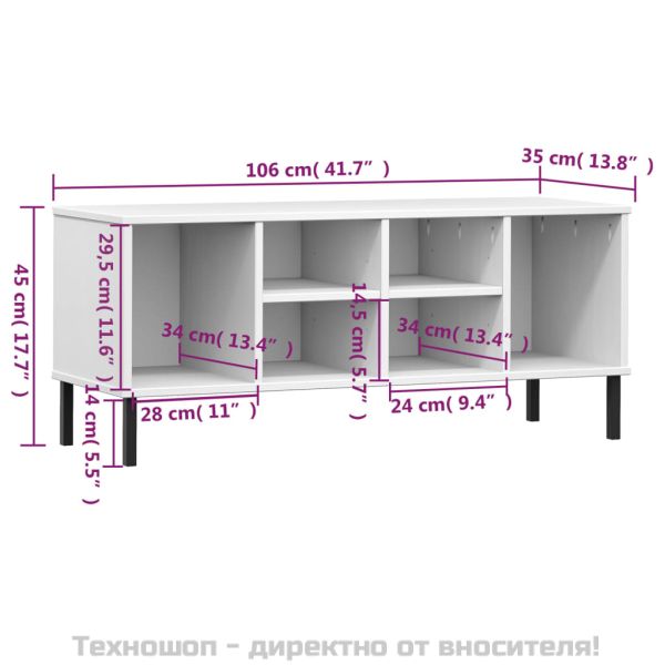 Етажерка за обувки с метални крака бяла 106x35x45 см масив OSLO