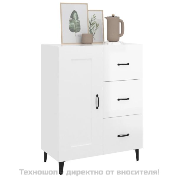 Сайдборд, бял гланц, 69,5x34x90 см, инженерно дърво