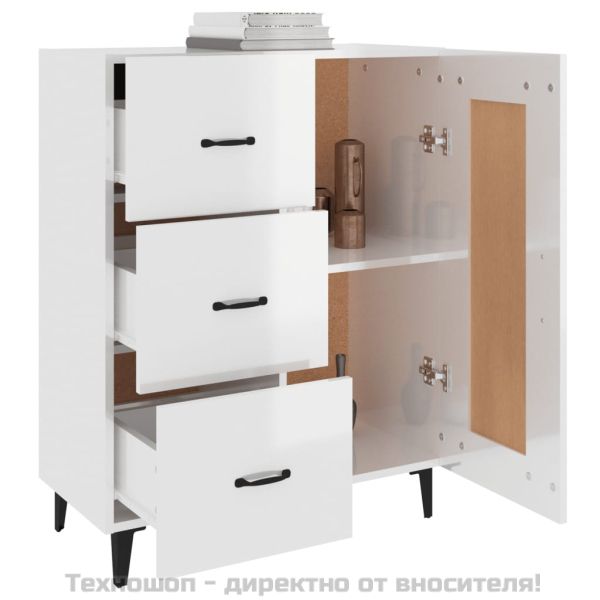 Сайдборд, бял гланц, 69,5x34x90 см, инженерно дърво