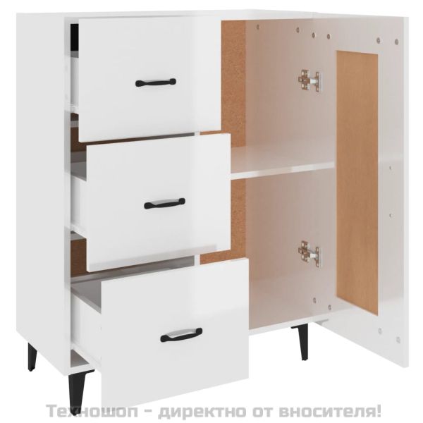 Сайдборд, бял гланц, 69,5x34x90 см, инженерно дърво