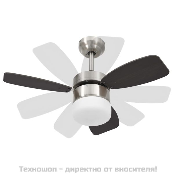 Таванен вентилатор с лампа и дистанционно 76 см тъмнокафяв