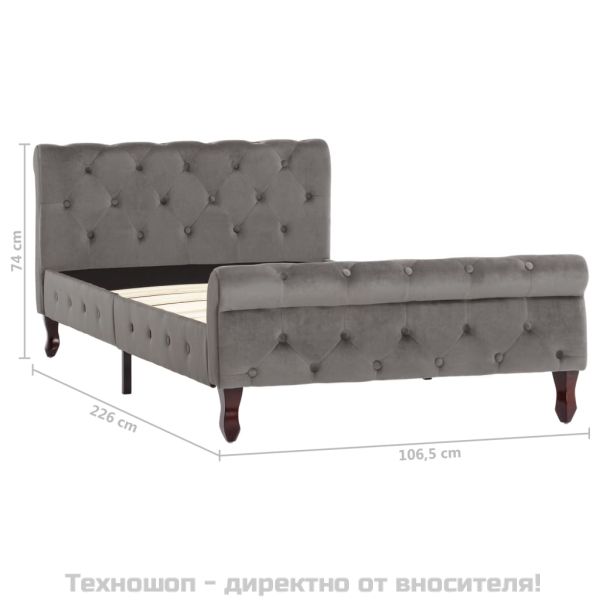 Рамка за легло, сива, кадифе, 100x200 см