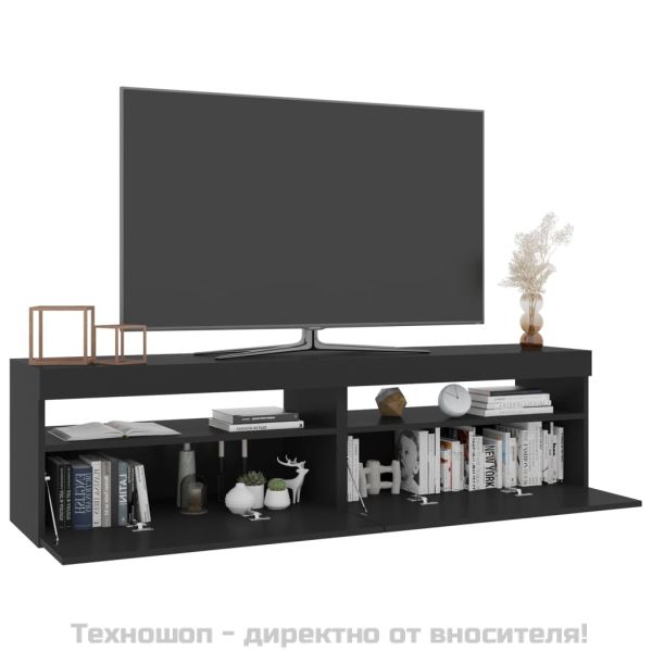 ТВ шкафове, 2 бр, с LED осветление, черни, 75x35x40 см
