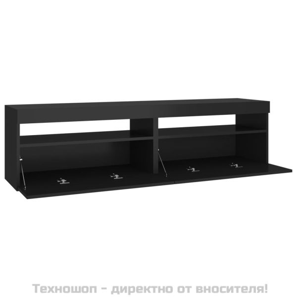 ТВ шкафове, 2 бр, с LED осветление, черни, 75x35x40 см