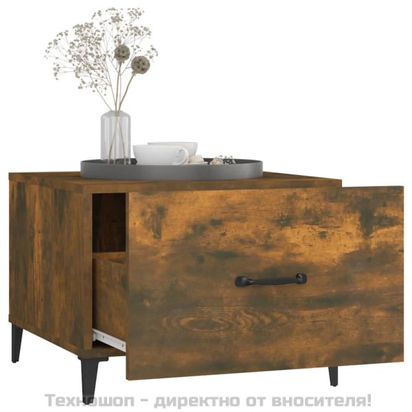 Маса за кафе с метални крака опушен дъб 50x50x40 см