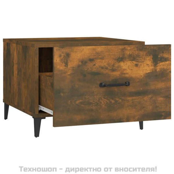 Маса за кафе с метални крака опушен дъб 50x50x40 см