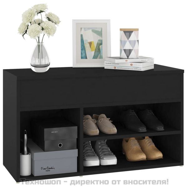 Пейка за обувки, черна, 80x30x45 см, инженерно дърво