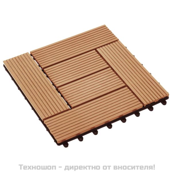 11 бр декинг плочки, WPC, 30x30 см, 1 кв.м., цвят тик