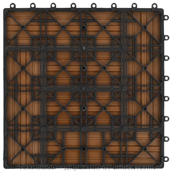 11 бр декинг плочки, WPC, 30x30 см, 1 кв.м., цвят тик