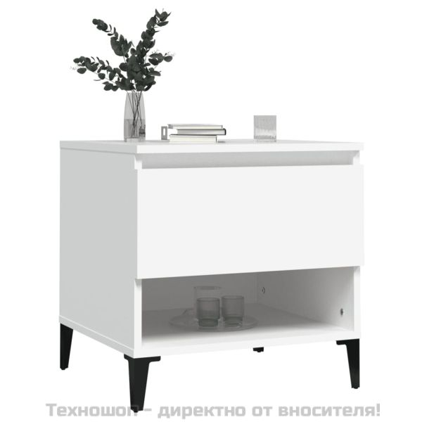 Странични маси, 2 бр, бели, 50x46x50 см, инженерно дърво