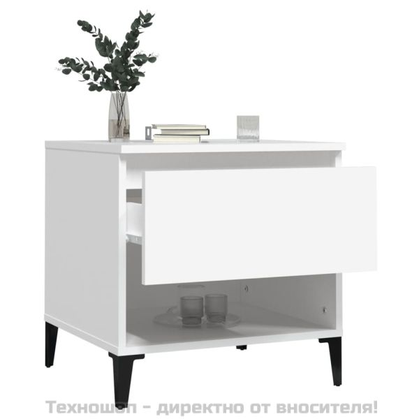 Странични маси, 2 бр, бели, 50x46x50 см, инженерно дърво