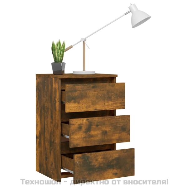 Нощно шкафче, опушен дъб, 40x35x62,5 см, инженерно дърво