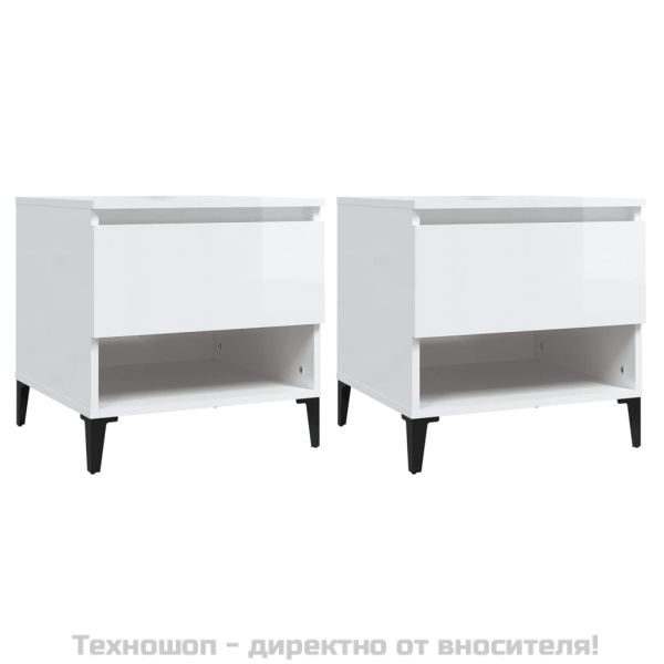 Странични маси, 2 бр, бял гланц, 50x46x50 см, инженерно дърво