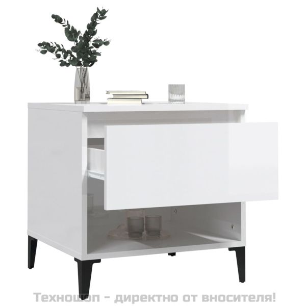 Странични маси, 2 бр, бял гланц, 50x46x50 см, инженерно дърво