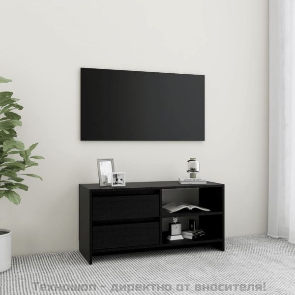 ТВ шкаф, черен, 80x31x39 см, бор масив